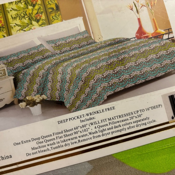 🌱 Leaf Design Queen Sheet Set with 4 Pillowcases 🌱 - Picture 5 of 7